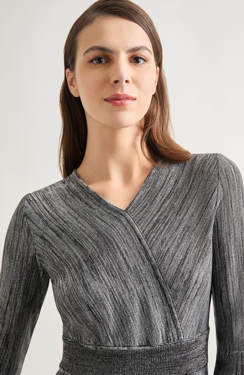 Misook Heritage Fit Long Sleeve Sweater Dress, Alternate, color, Black/Mink/Silver