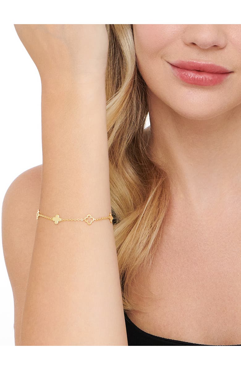 DEVATA Clover Five-Charm Chain Bracelet in Gold Plated Sterling Silver, Alternate, color, Yellow Gold