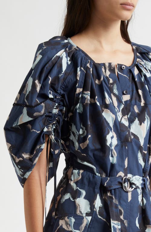 3.1 Phillip Lim Shirred Belted Midi Dress In Navy Multi
