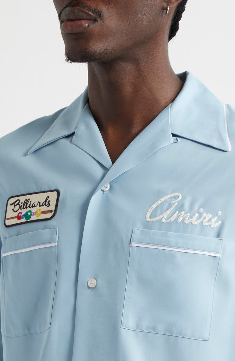 AMIRI Billiards Club Camp Shirt, Alternate, color, Ocean Sky