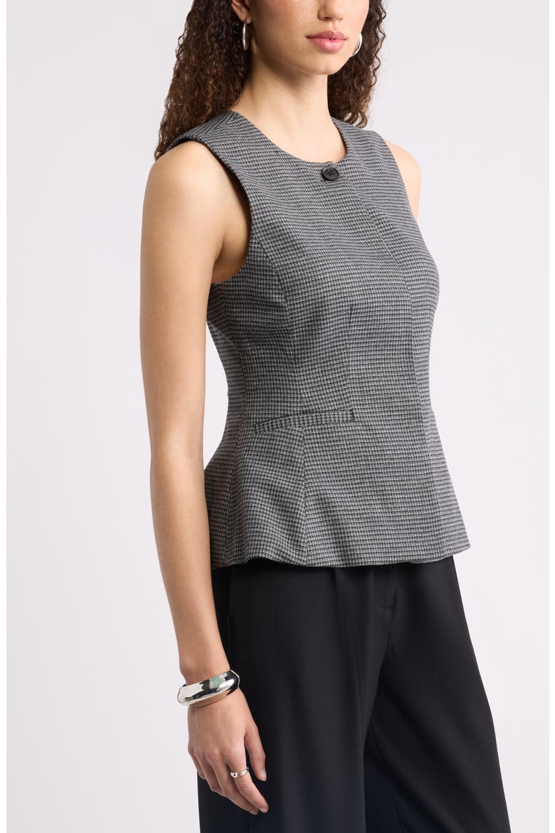 Patterned Peplum Vest, Alternate, color, BLACK- GREY MINI CHECK
