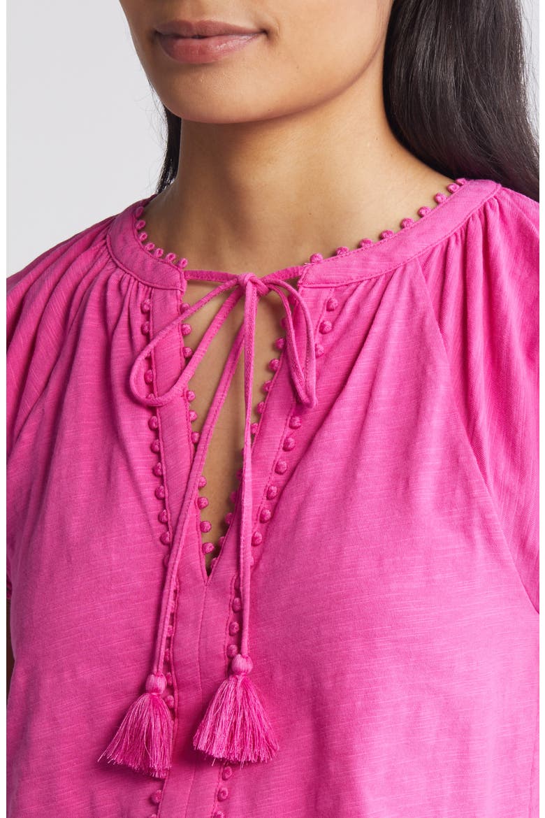 Millie Tassel Tie Short Sleeve Cotton Top, Alternate, color, ROSE VIOLET