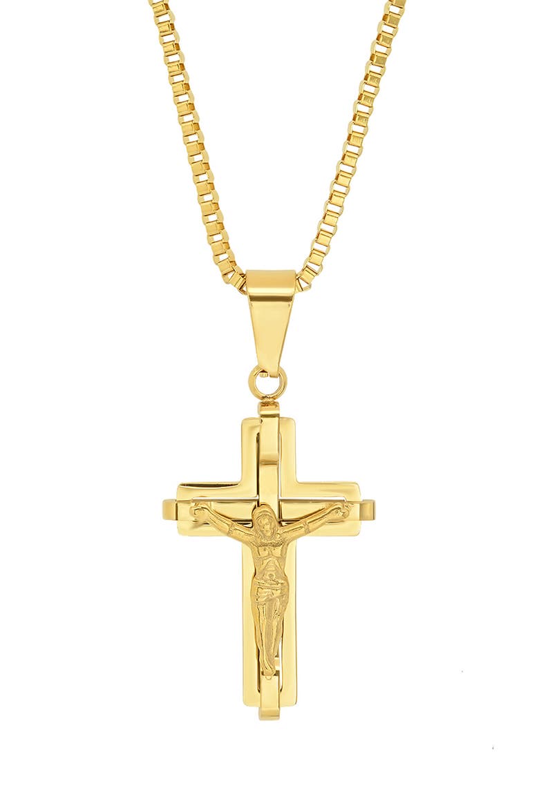 Mens' 18K Gold Plate Stainless Steel Crucifix Pendant Necklace, Main, color, GOLD