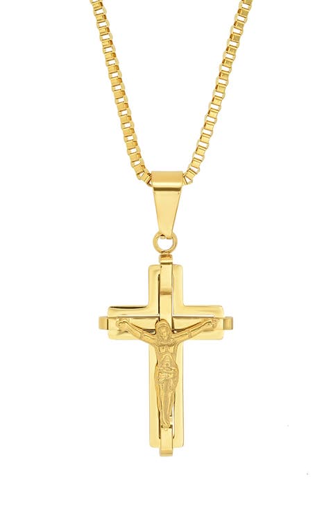 Mens' 18K Gold Plate Stainless Steel Crucifix Pendant Necklace