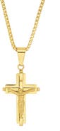 HMY JEWELRY Mens' 18K Gold Plate Stainless Steel Crucifix Pendant Necklace