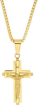 HMY JEWELRY Mens' 18K Gold Plate Stainless Steel Crucifix Pendant Necklace
