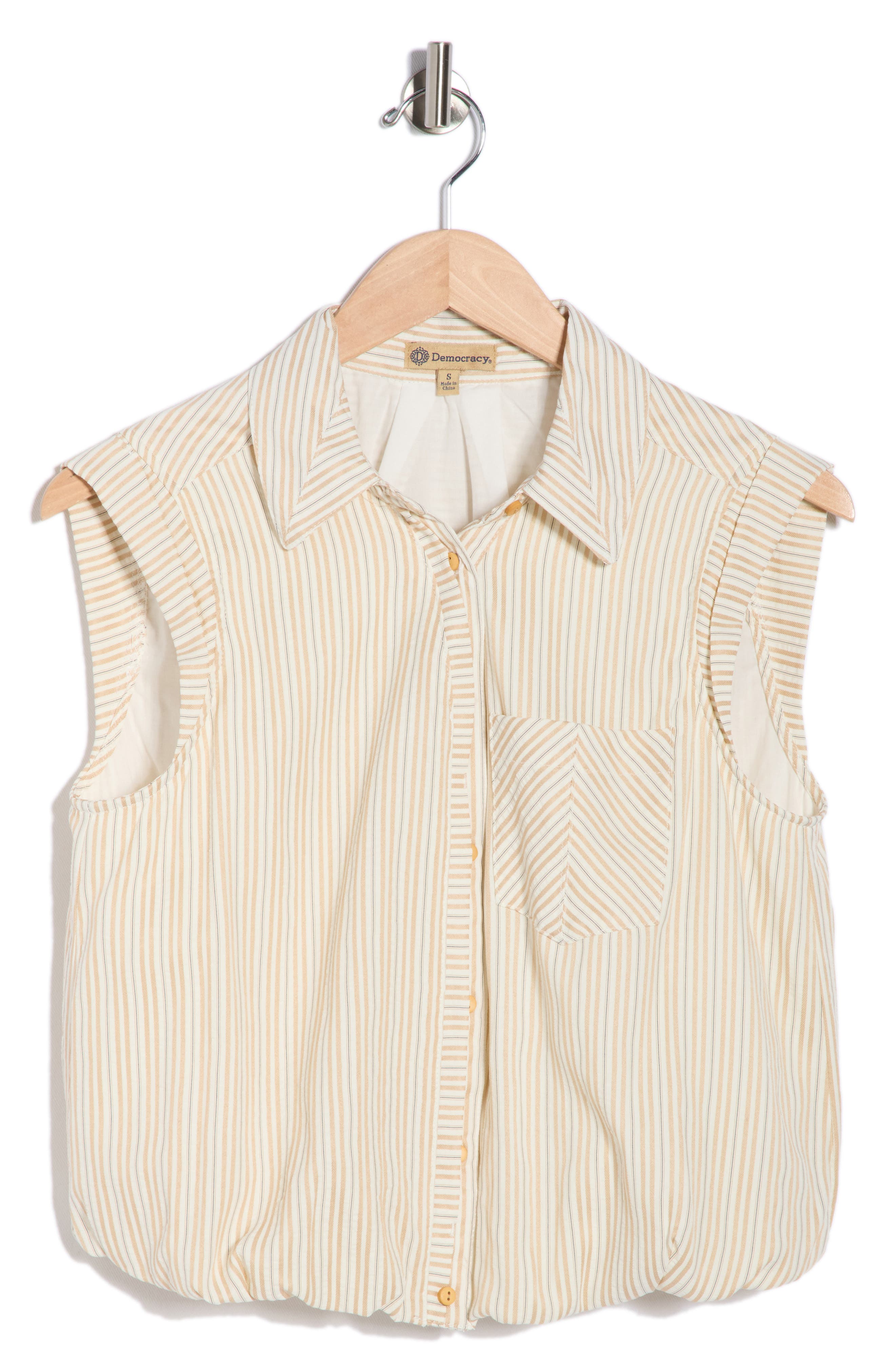 Democracy Cap Sleeve Bubble Hem Cotton Seersucker Top