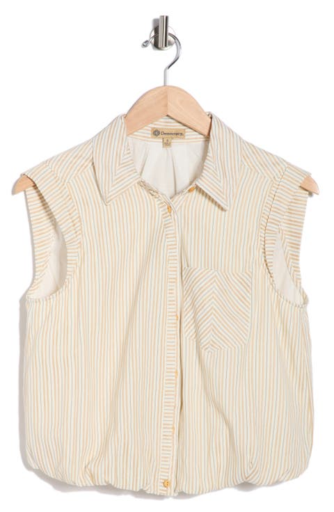 Cap Sleeve Bubble Hem Cotton Seersucker Top