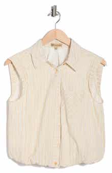 Democracy Cap Sleeve Bubble Hem Cotton Seersucker Top