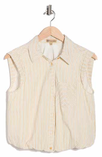 Democracy Cap Sleeve Bubble Hem Cotton Seersucker Top