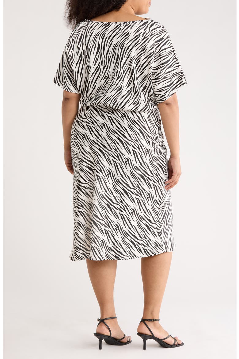 Zebra Print Short Sleeve Satin Midi Dress, Alternate, color, IVORY