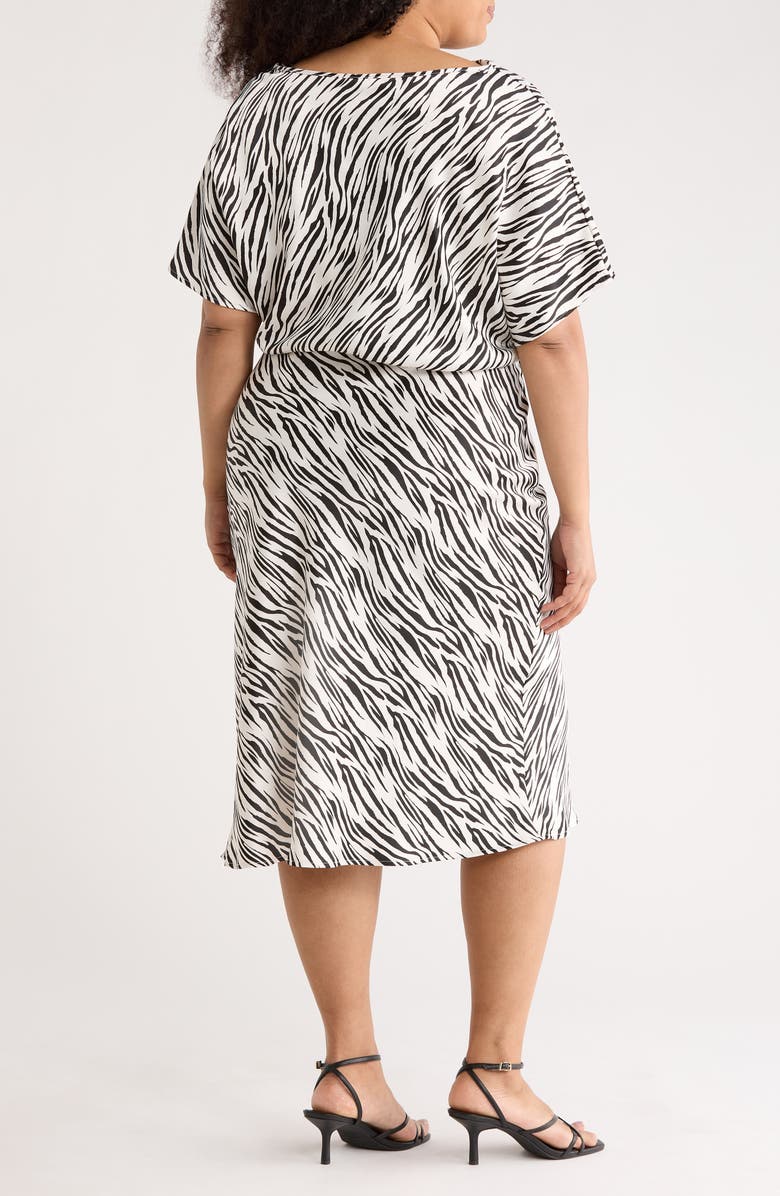 Renee C Zebra Print Short Sleeve Satin Midi Dress, Alternate, color, Ivory