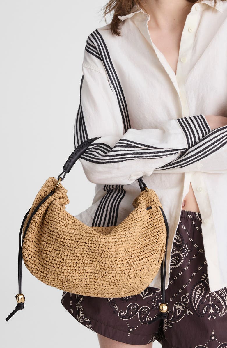 Madewell The Camren Gathered Shoulder Bag in Raffia, Alternate, color, True Black Multi
