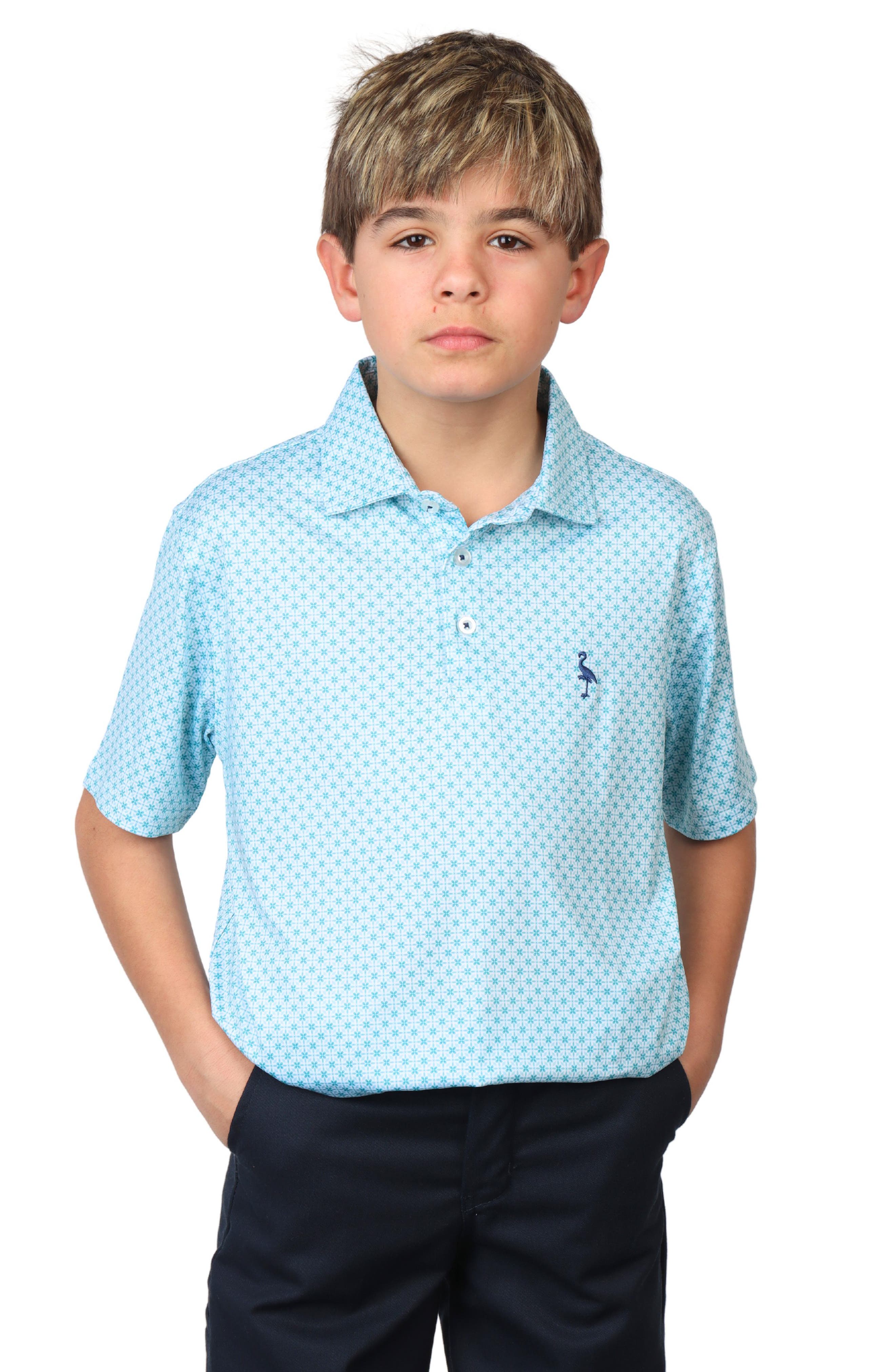 TailorByrd Kids' Floral Print Performance Knit Polo