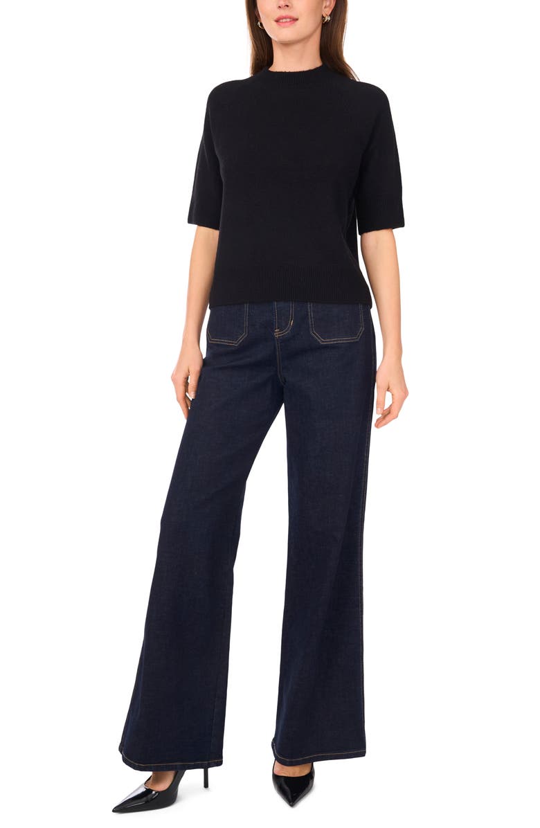 Vince Camuto Crewneck Short Sleeve Sweater, Alternate, color, Rich Black