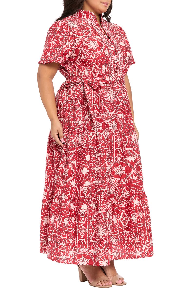 London Times Embroidered Tiered Maxi Dress, Alternate, color, Red/ Light Pink