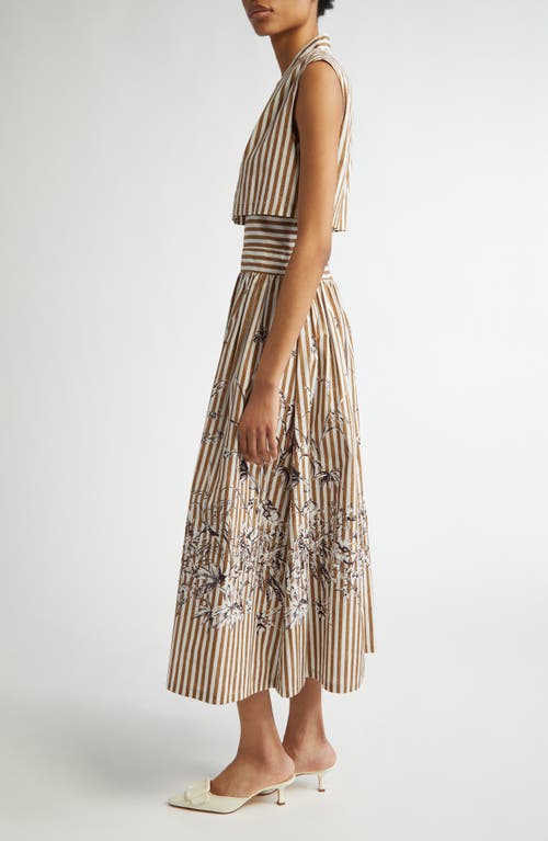 Lela Rose Floral Stripe V-neck Cotton Dress In Walnut