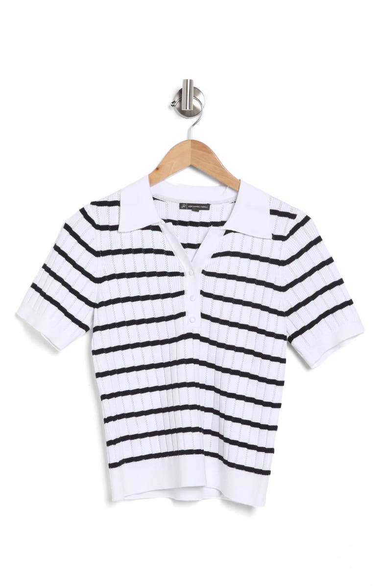 Adrianna Papell Pointelle Short Sleeve Polo Sweater, Alternate, color,