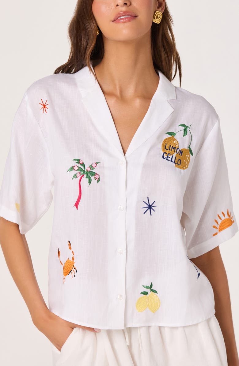 ASTR the Label Vesa Embroidered Detail Button-Up Shirt, Alternate, color, White Tropical Multi