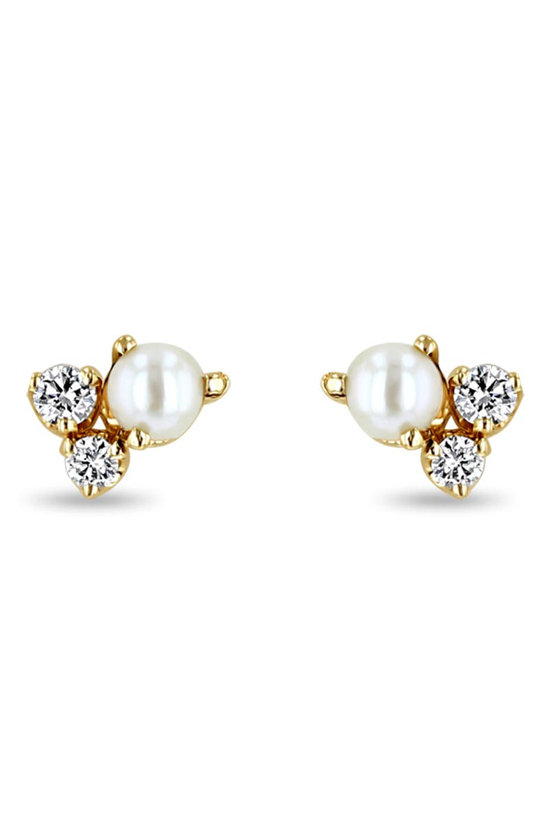 Zoë Chicco Diamond & Pearl Trio Stud Earrings, Main, color, 14K Yellow Gold