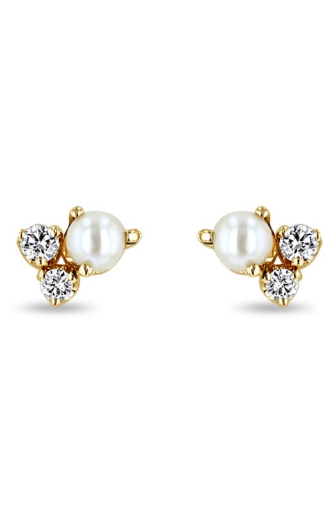 Diamond & Pearl Trio Stud Earrings