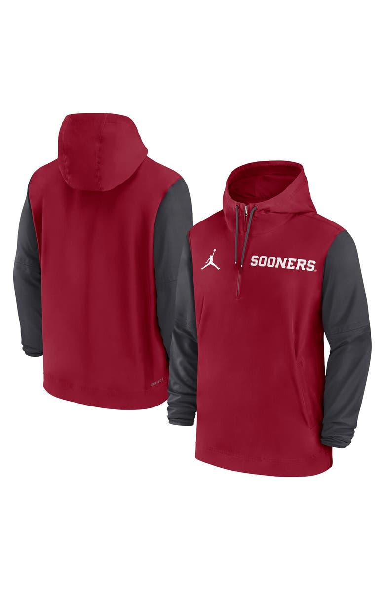Jordan Brand Men's Jordan Brand Crimson Oklahoma Sooners 2024 Sideline Pregame Player Half-Zip Hoodie, Main, color, Crimson