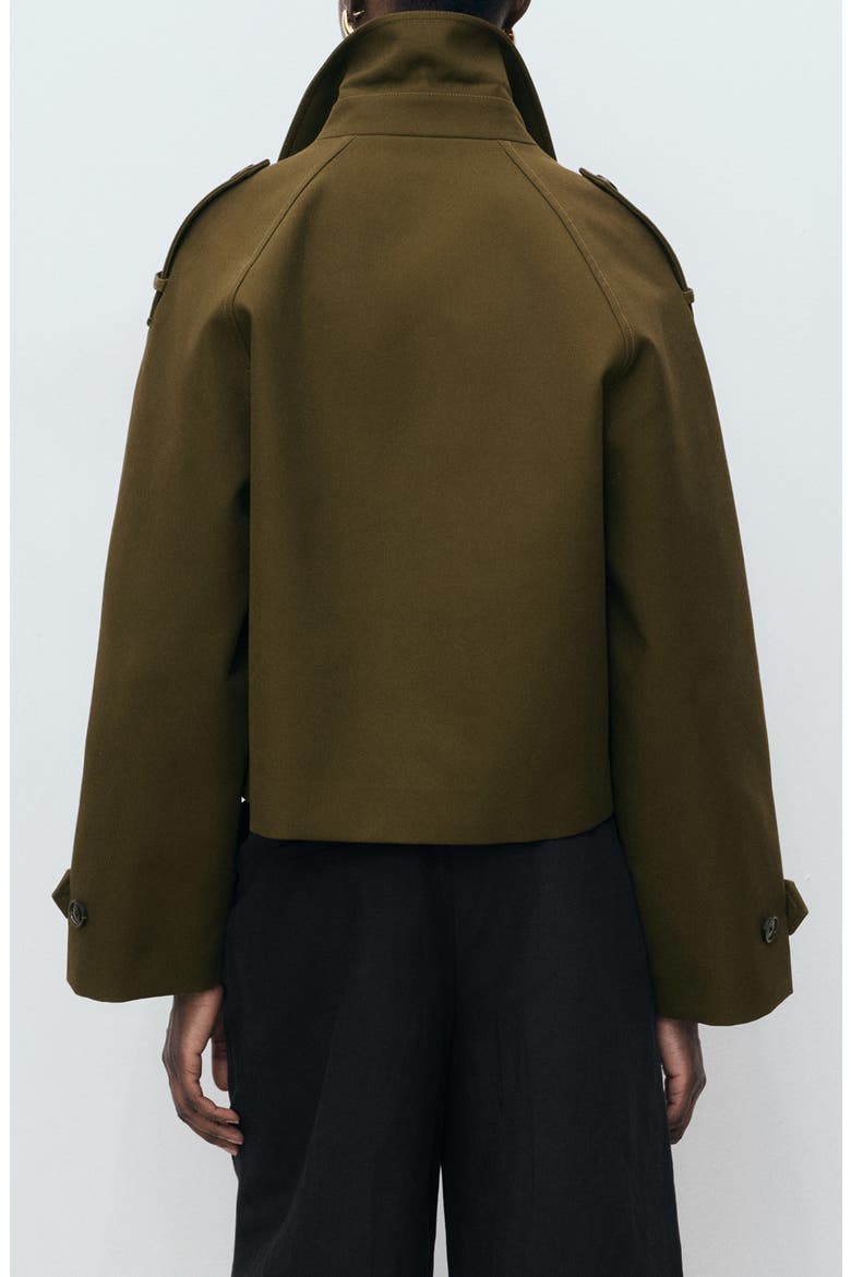 Oversize Crop Cotton Trench Coat, Alternate, color, KHAKI GREEN