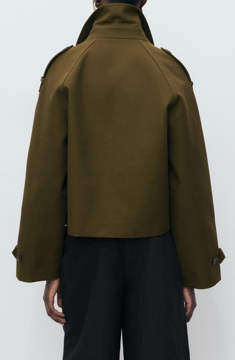 MANGO Oversize Crop Cotton Trench Coat, Alternate, color, Khaki Green
