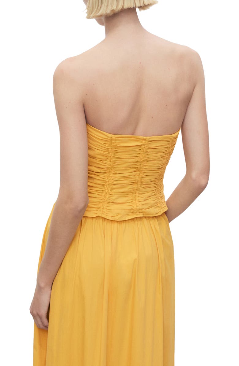 MANGO Sunny Cotton Blend Strapless Top, Alternate, color, Mustard