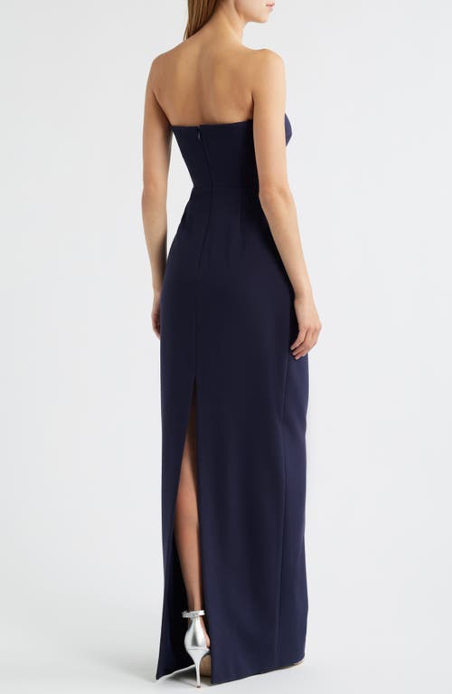 Likely Fallon Satin Bow Cutout Strapless Sheath Gown In Blue