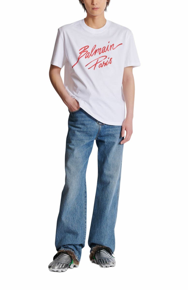 Balmain T-Shirt With Balmain Lipstick Print, Alternate, color, Red