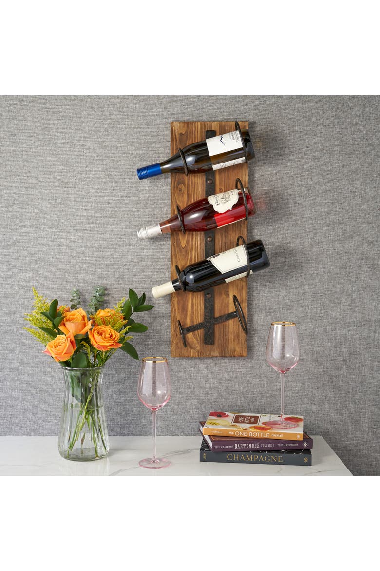 Wall Mounted Metal & Wood 4-Bottle Wine Rack, Alternate, color, Wood