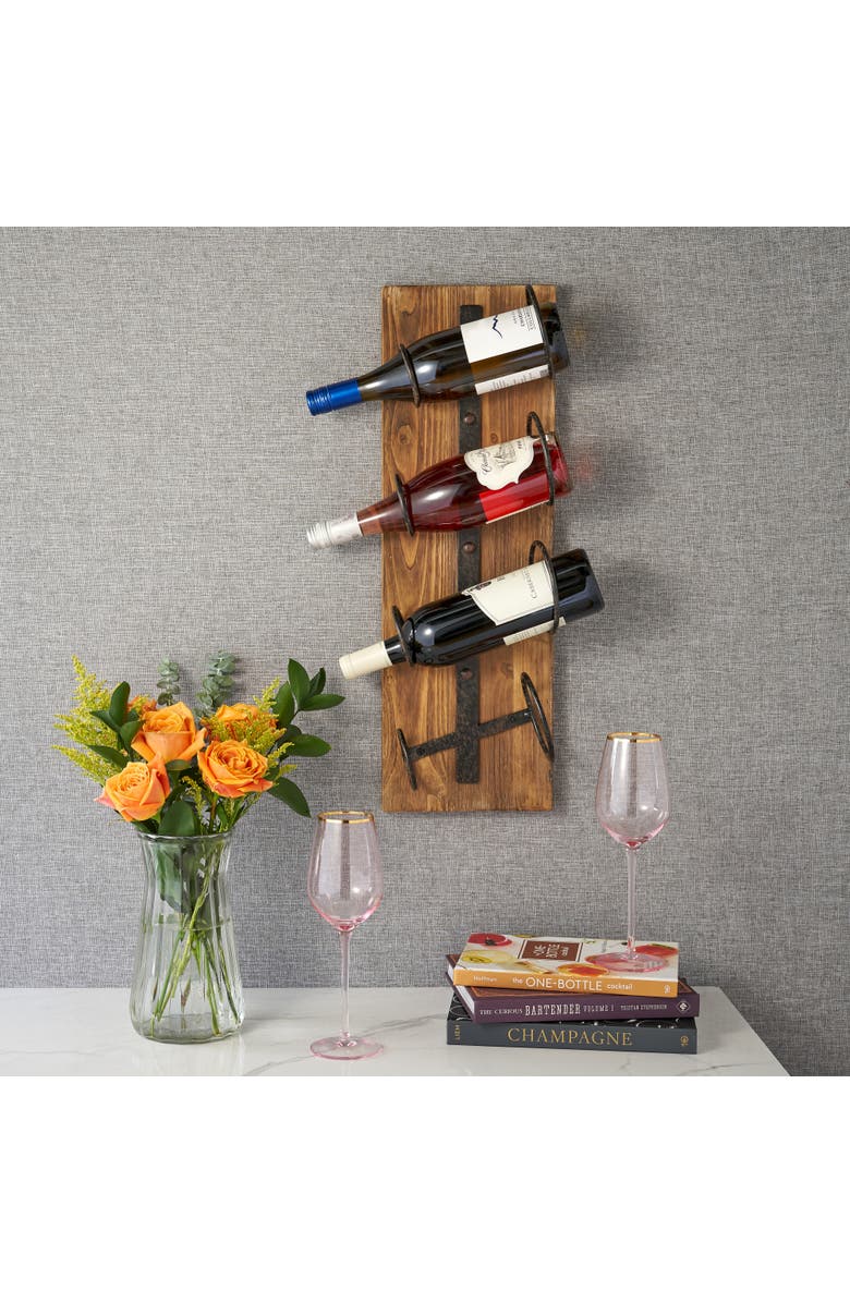 TWINE Wall Mounted Metal & Wood 4-Bottle Wine Rack, Alternate, color, Wood