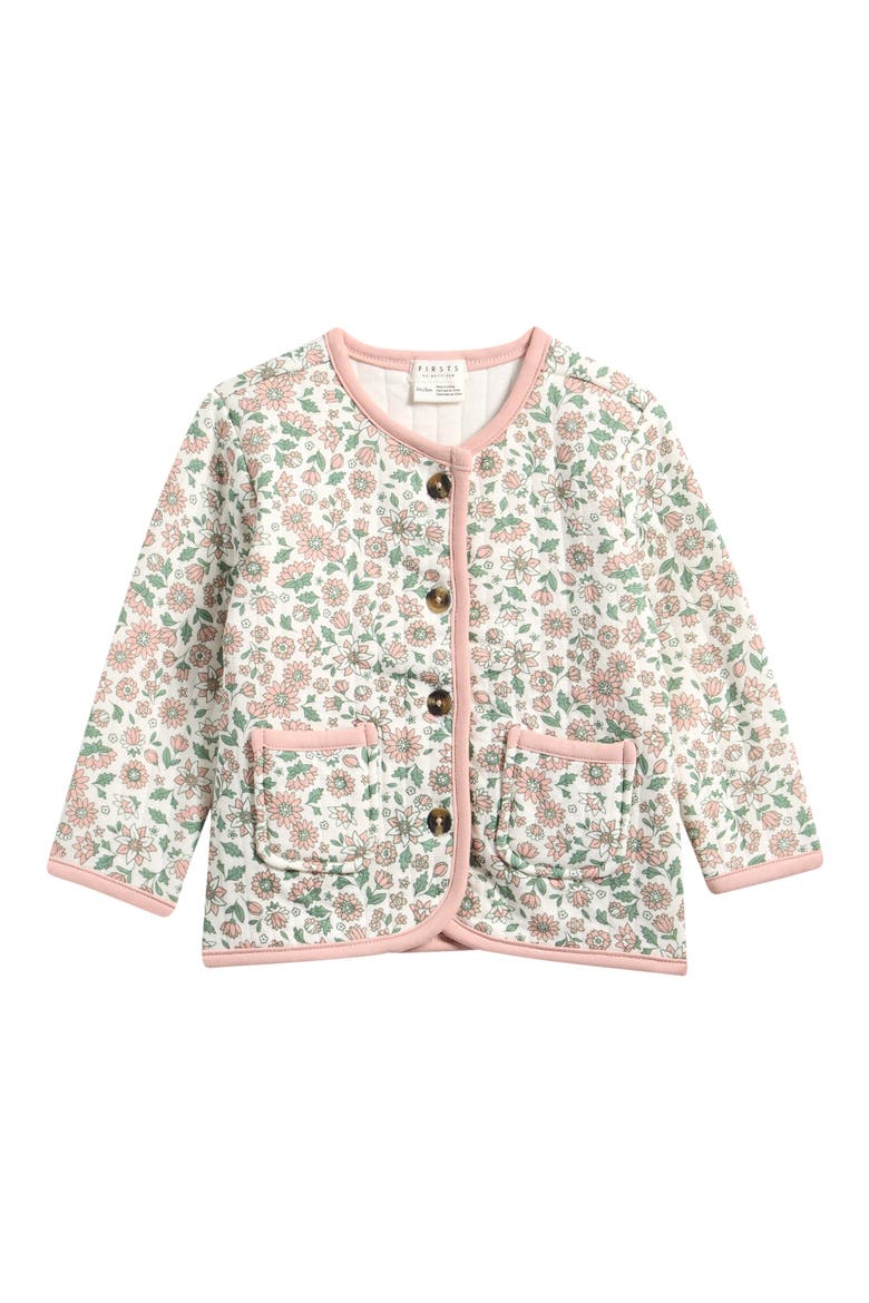 Print Quilted Cardigan, Main, color, BEIGE