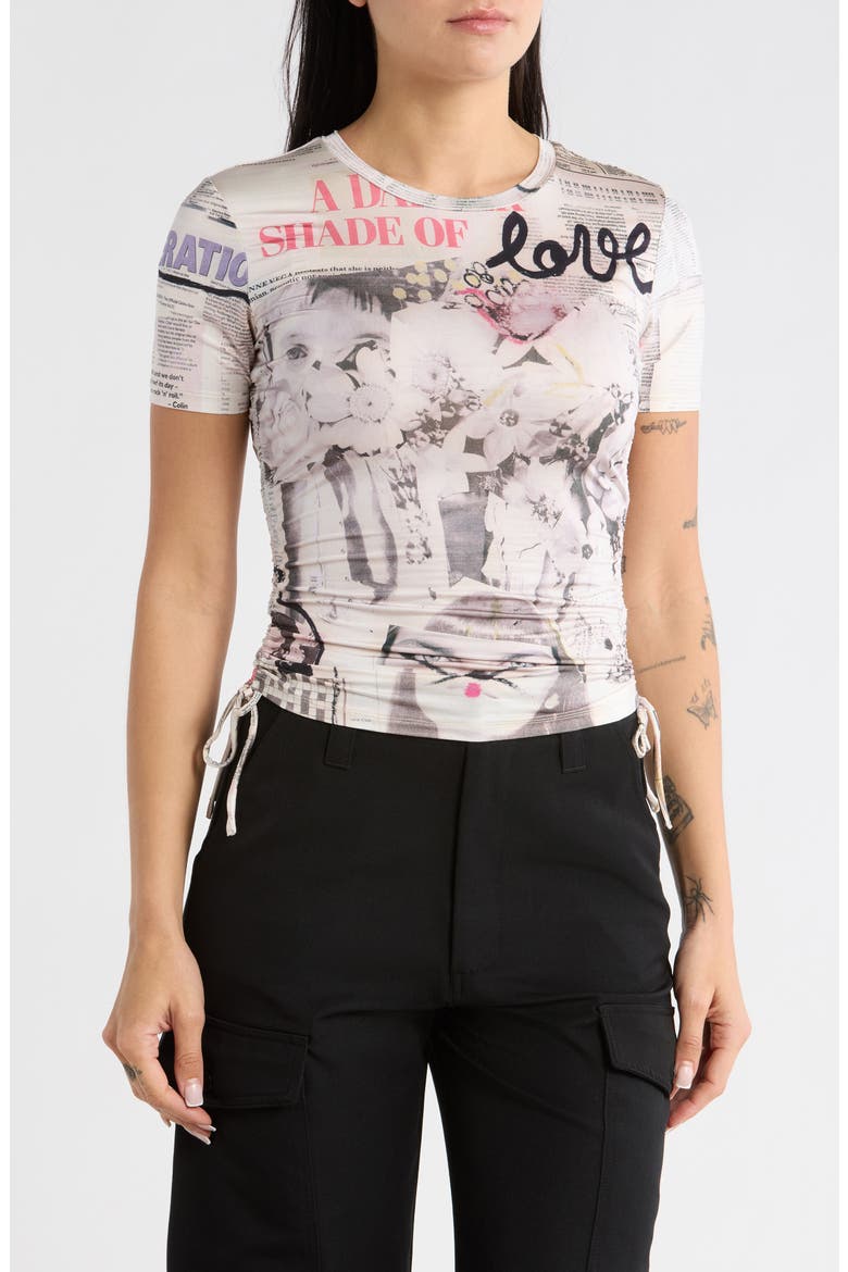 Graphic Side Tie T-Shirt, Main, color, LIGHT BEIGE