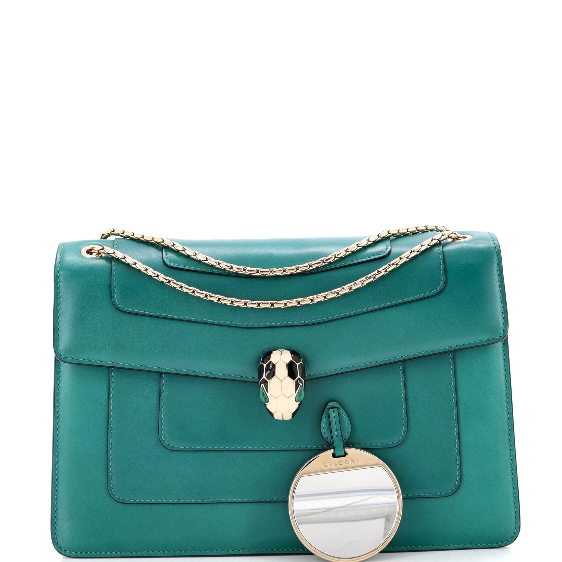Serpenti Forever Square Shoulder Bag Leather Medium, Alternate, color, Green