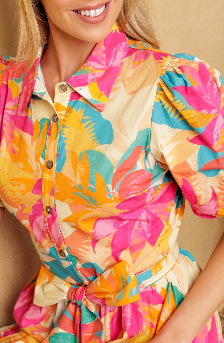 FLYING TOMATO Floral Short Sleeve Maxi Shirtdress, Alternate, color, Ivory Pink