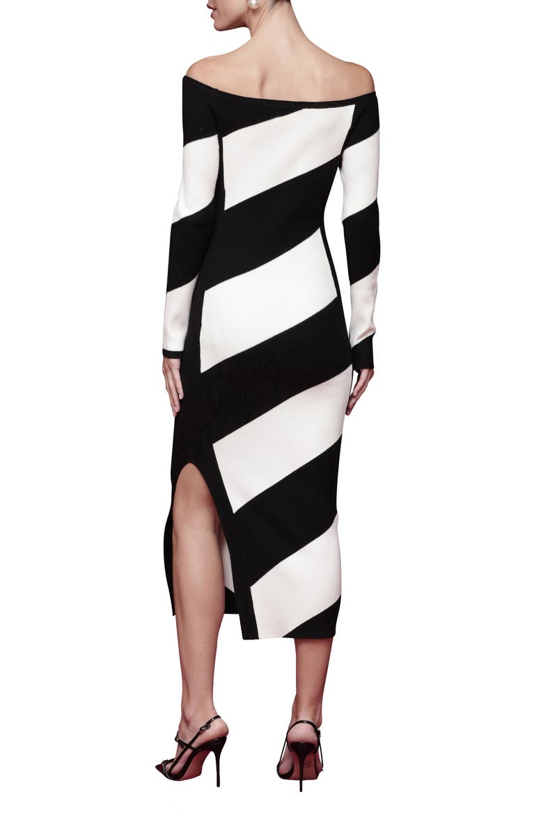 Off the Shoulder Long Sleeve Midi Sweater Dress, Alternate, color, BLACK-IVORY