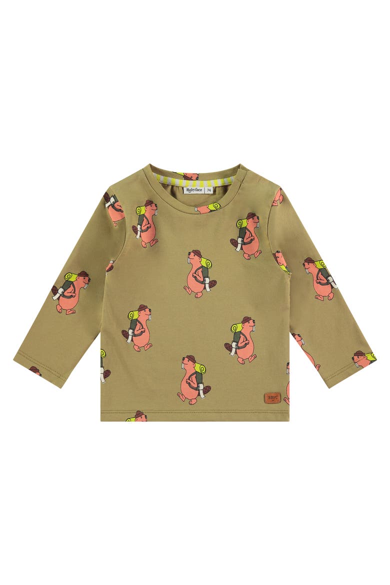 Allover Beaver Graphic Long Sleeve T-Shirt, Main, color, Kiwi