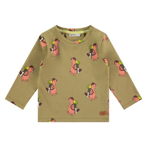 Allover Beaver Graphic Long Sleeve T-Shirt
