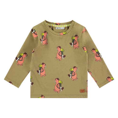Babyface Allover Beaver Graphic Long Sleeve T-shirt In Brown