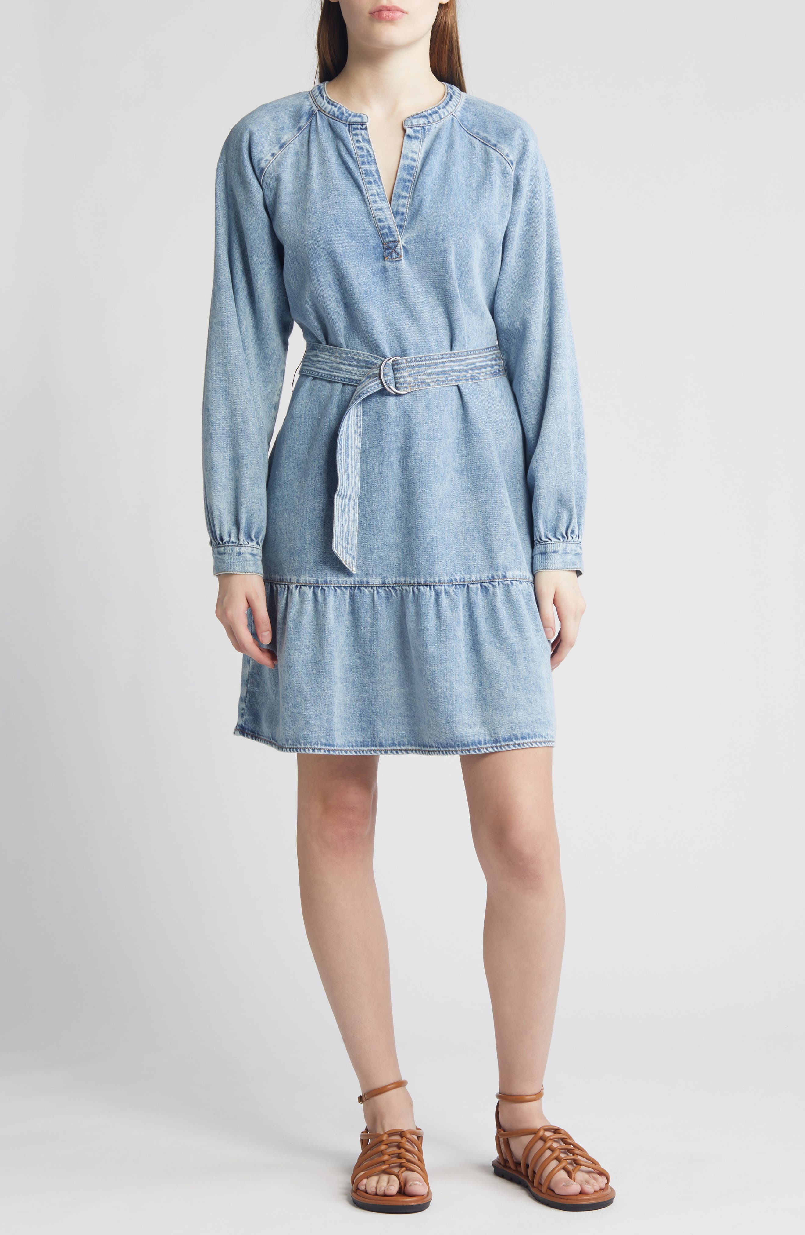 Rails Lila Long Sleeve Belted Denim Dress