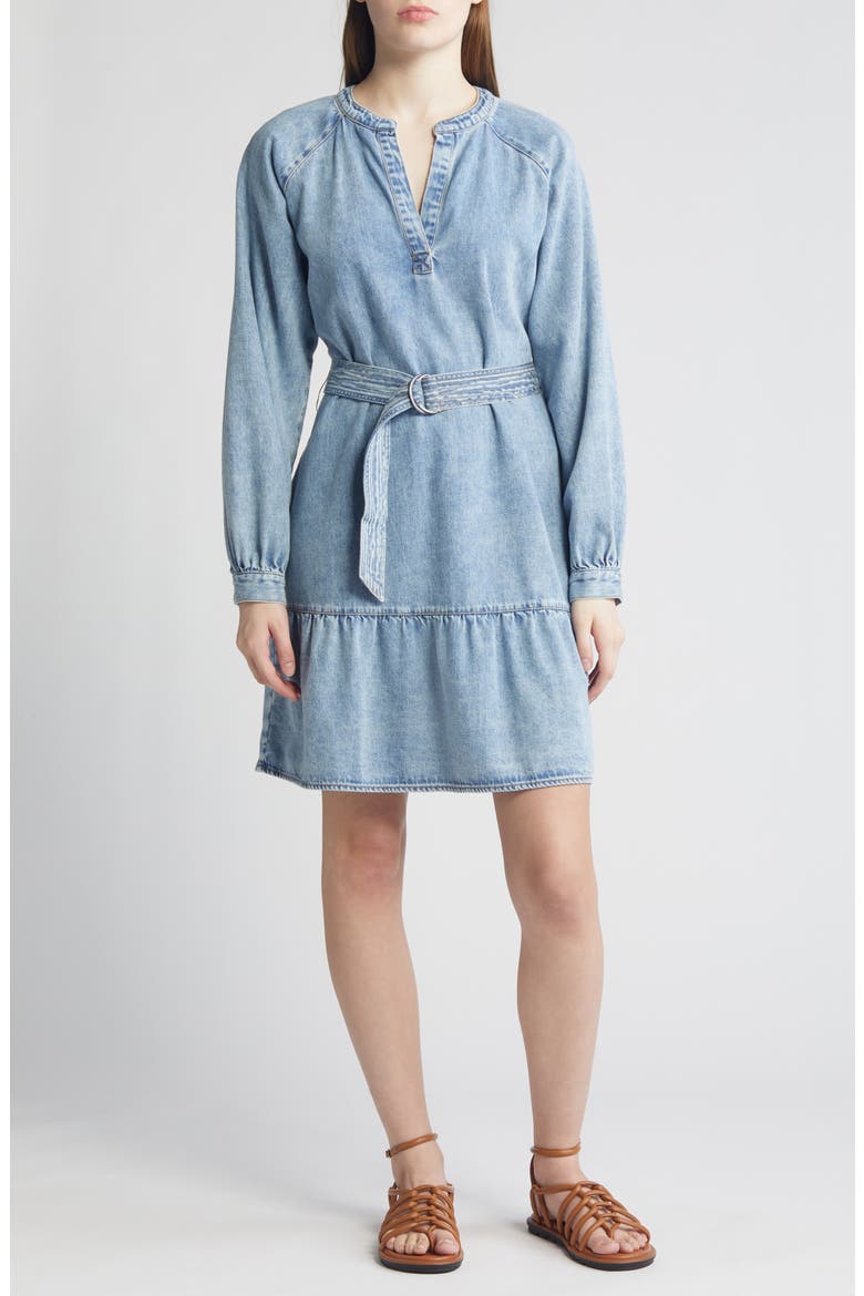 Lila Long Sleeve Belted Denim Dress, Main, color, FADED INDIGO