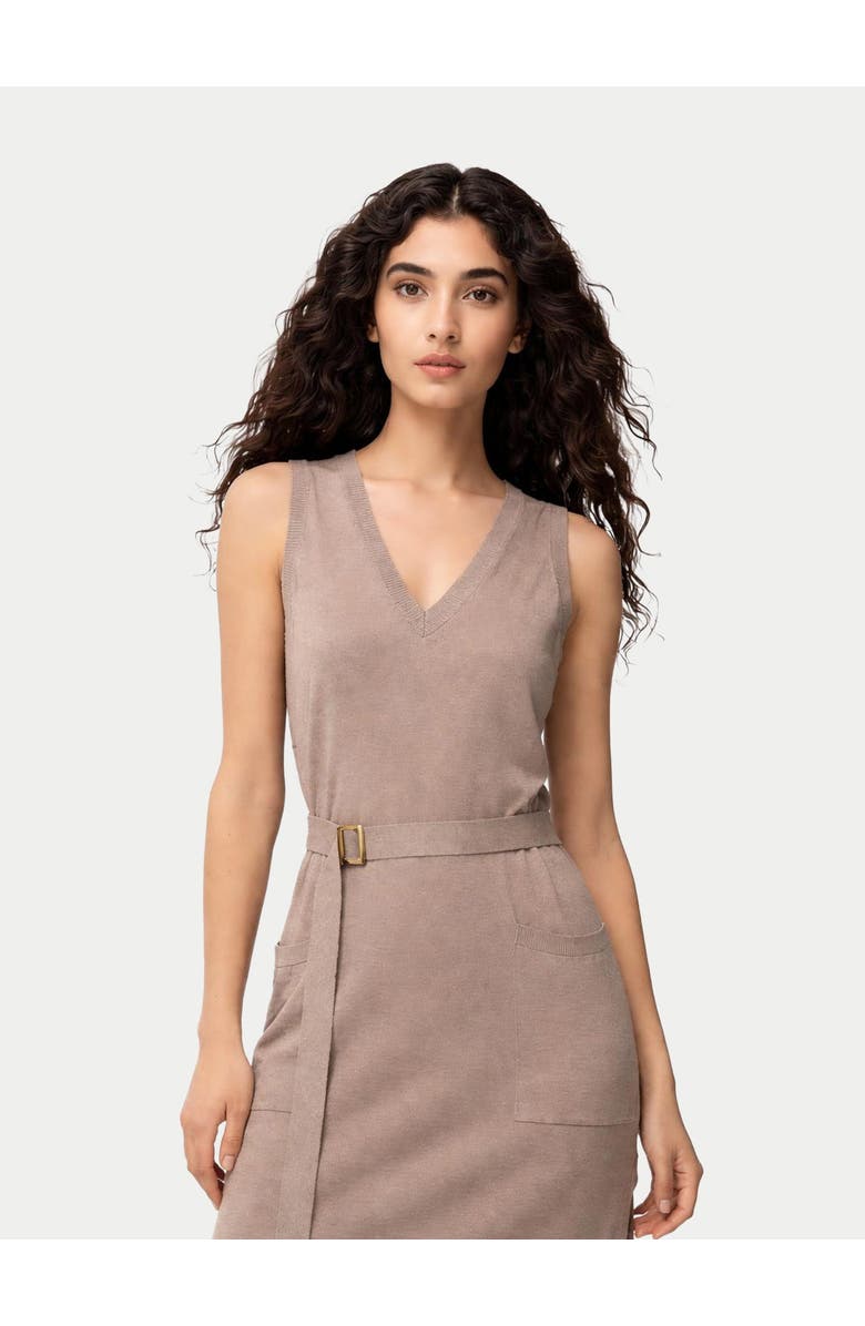 GOBI Mongolian Cashmere V-neck Silk Cashmere Dress, Alternate, color, Nomad
