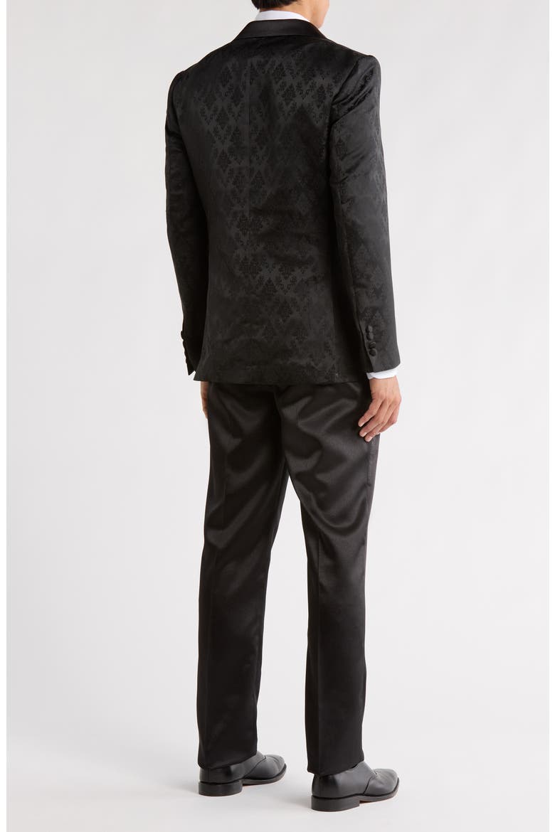 Stacy Adams Solid Peak Lapel 3-Piece Tuxedo, Alternate, color, BLACK