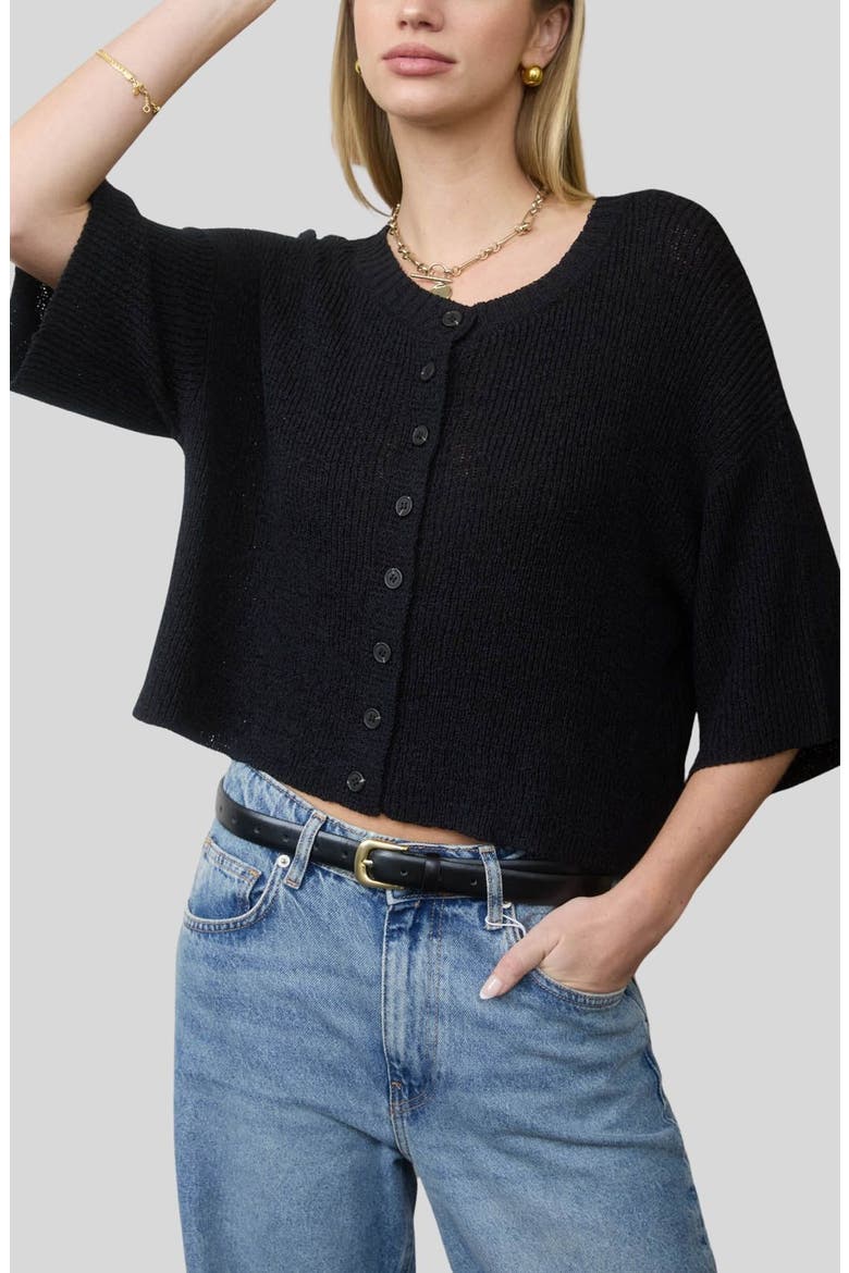 Three-Quarter Sleeve Cardigan, Main, color, BLACK