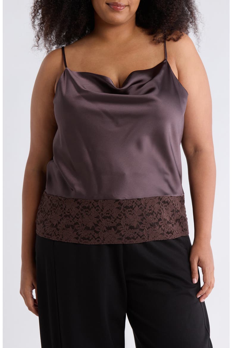 Lace Trim Satin Camisole, Main, color, BROWN