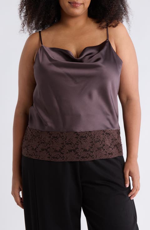 Lace Trim Satin Camisole (Plus)