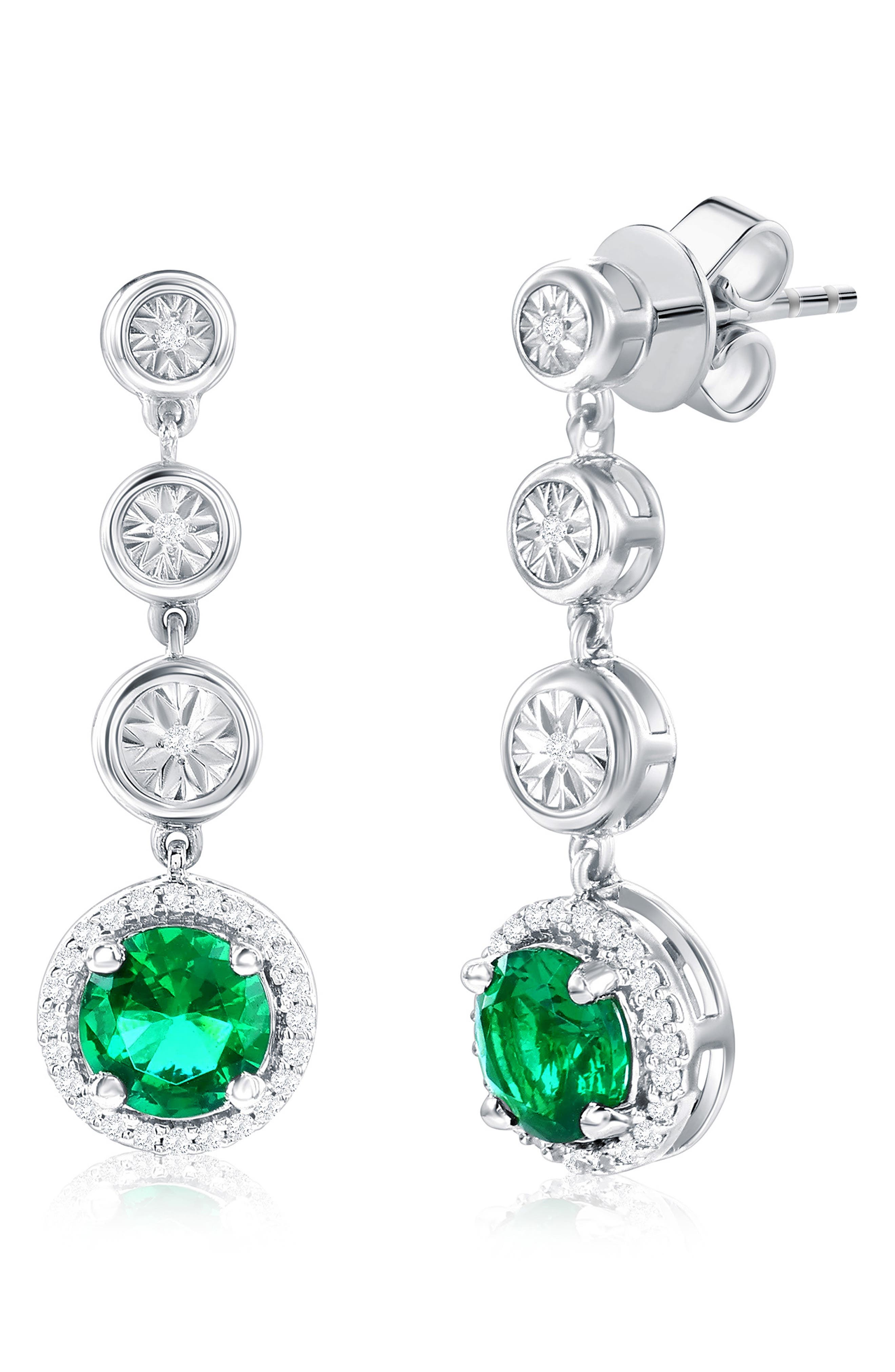 Lab Grown Diamond & Emerald Drop Earrings