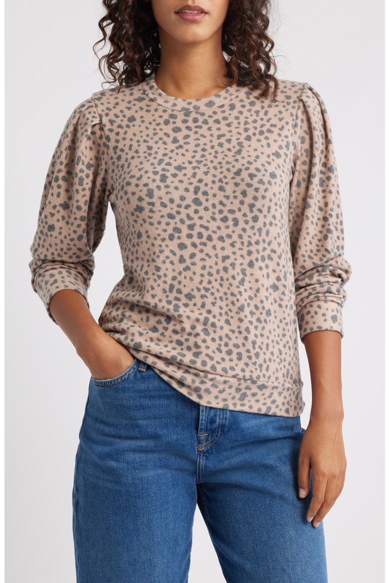 Pleated Long Sleeve Brushed Jersey Top, Main, color, BLUSH/ CHARCOAL